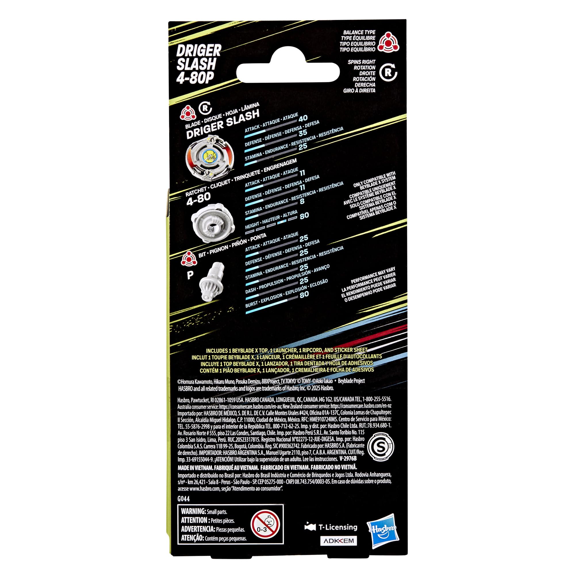 Beyblade X X-Over Project Driger Slash 4-80P Starter Pack Set with Takara Tomy Balance Type Top and Launcher, Battling Tops Game Toys, Ages 8+