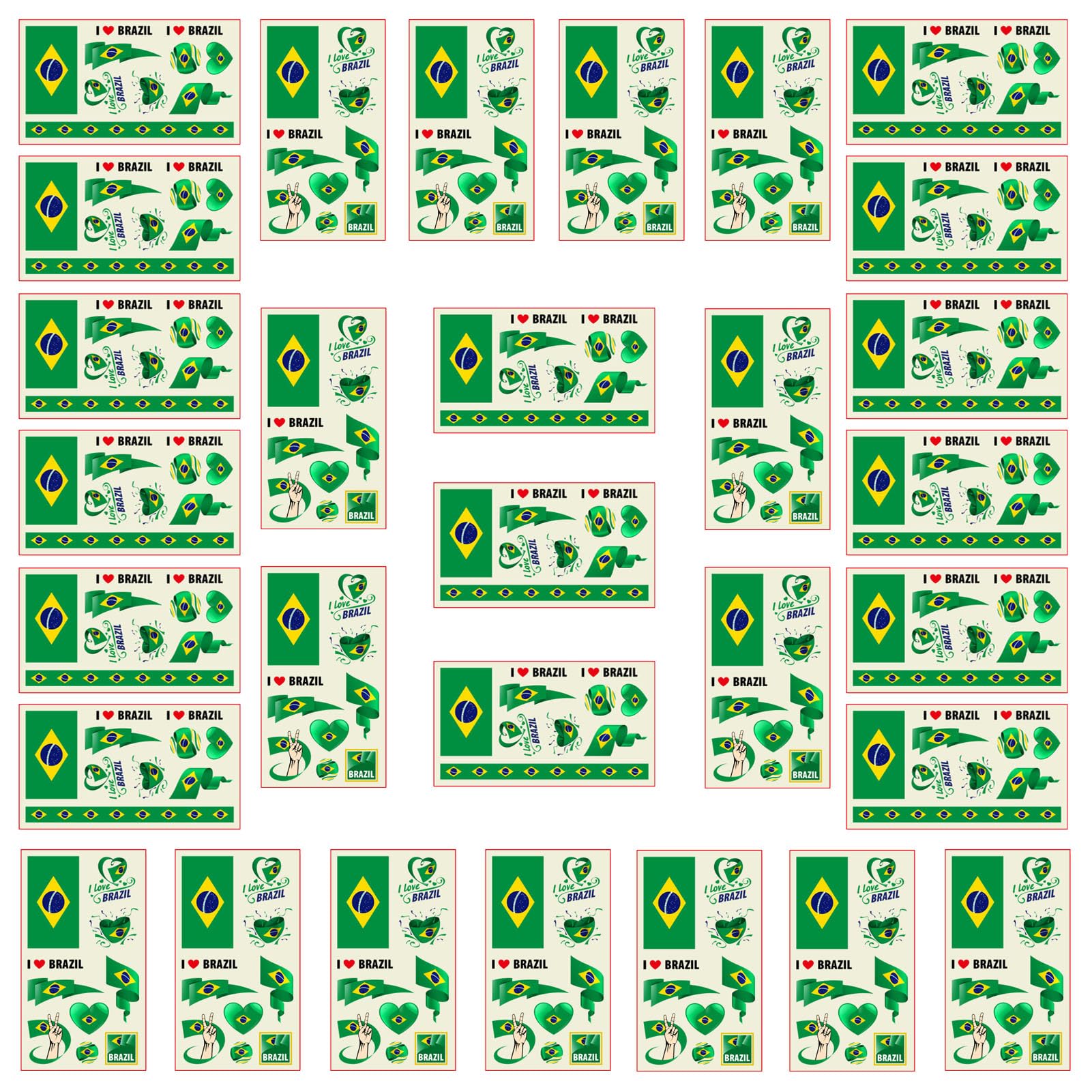 Autousa 30x Temporary Tattoos of Brazil Flag for International Competitions 2024 European Championship Football World Cup Face Waterproof Flags Stickers (30 Sheets） — image 1