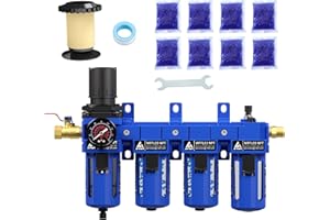 ATINY 3/8" NPT Compressed Air Filter Regulator Lubricator Combo,Air Compressor Dryer Oil Water Separator,Brass Cartridge with Double Desiccant - Gauge(0-150 psi), Poly Bowl, Semi-Auto Drain, Bracket