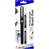 Pentel Arts Pocket Brush Pen, Includes 2 Black Ink Refills (GFKP3BPA)