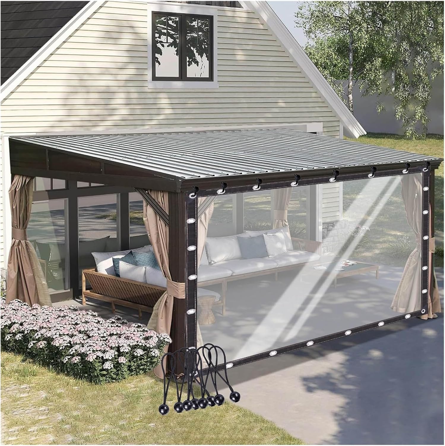 Outdoor Curtains - LVTFCO PE Durable Plastic Tarpaulins Outdoor Clear Tarp Curtains 0.12mm with Grommets Waterproof Tarpaulin Side Panels for Pergola, Gazebo, Customizable (Color : Clear, Size : 1.8x1.8m/5.94x5.94ft)