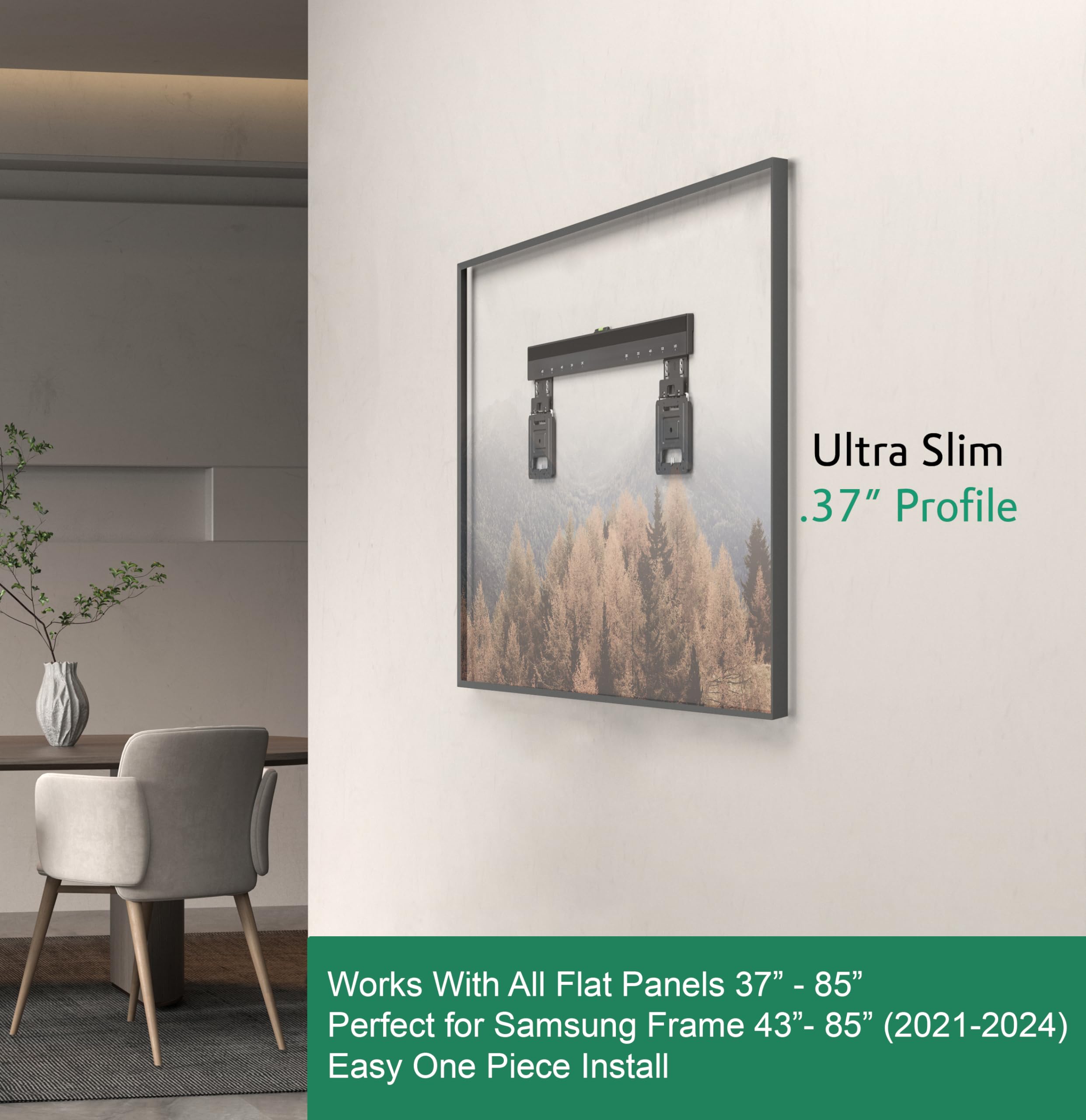 ynVISION.DESIGN Ultra Slim TV Wall Mount Compatible with Samsung Frame TVs 2021-2025 and Most TVs 43-100 Inch - Micro Gap Design 0.37 Inch Profile - Max VESA 600x800-165 lbs Capacity - Easy Install
