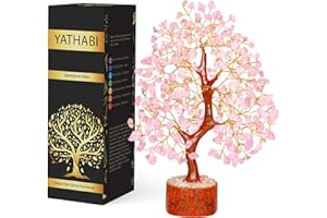 YATHABI Rose Quartz Tree - Feng Shui Crystal Tree - Pink Tree - Spiritual Decor - Crystal Bonsai Tree - Gemstone Tree - Pink Quartz Crystal - Pink Desk Accessories - Positive Energy - Rock Spiritual Tree