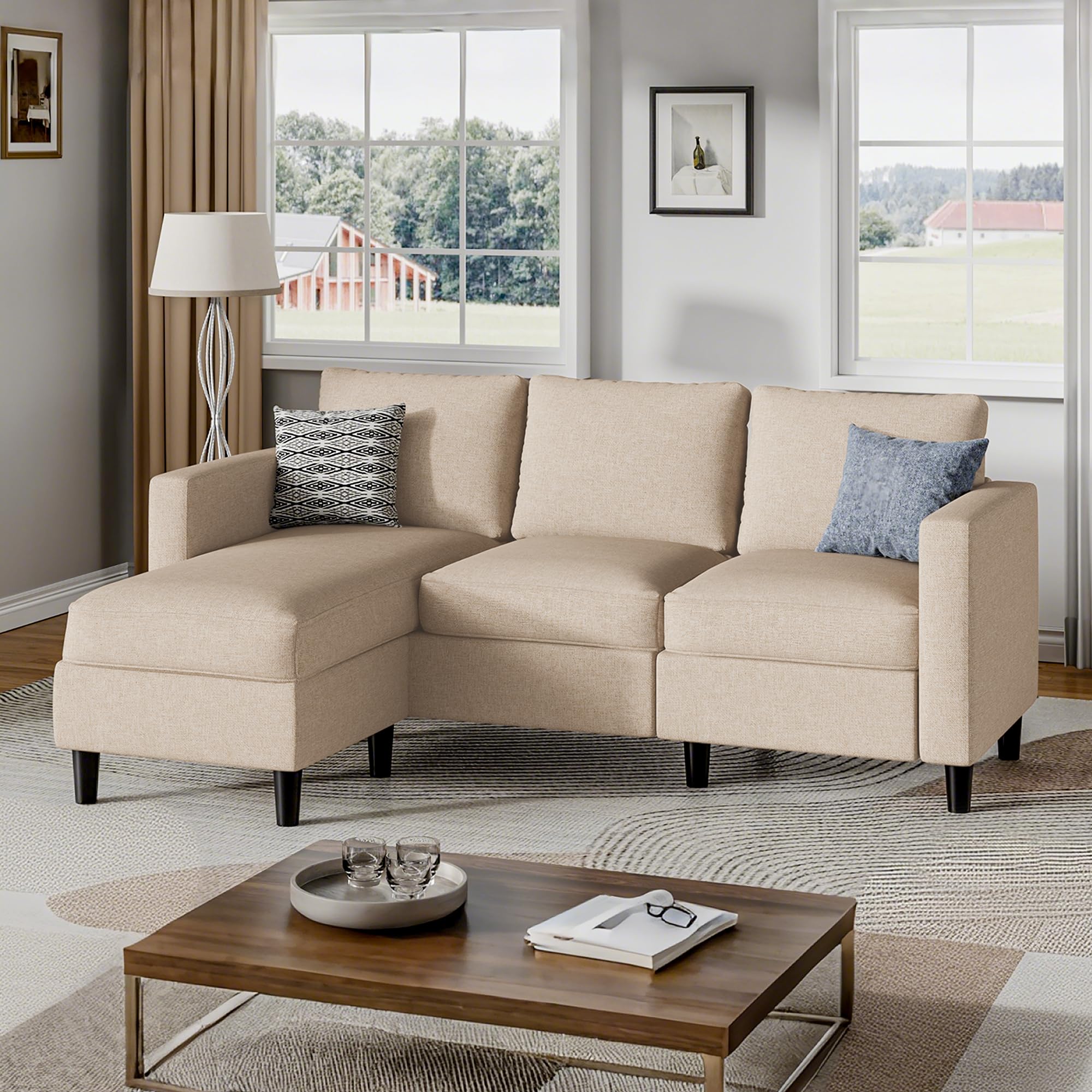 Photo 1 of *** PARTIAL SET ***Shintenchi Small Sectional Couch with Ottoman, 3 Seat L Shaped Sofa, Fabric Upholstered Convertible Sofa Couches, Small Couch for Apartments, Living Room and Office(Beige)
