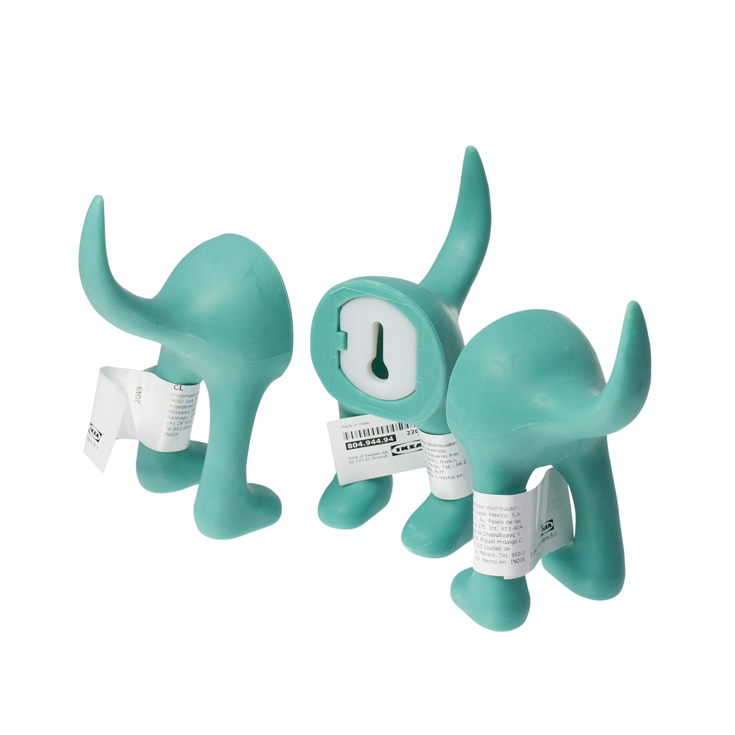 IKEA BASTIS Dog-Tail Wall Hooks, Turquoise, 12 Centimetres, Set of 3