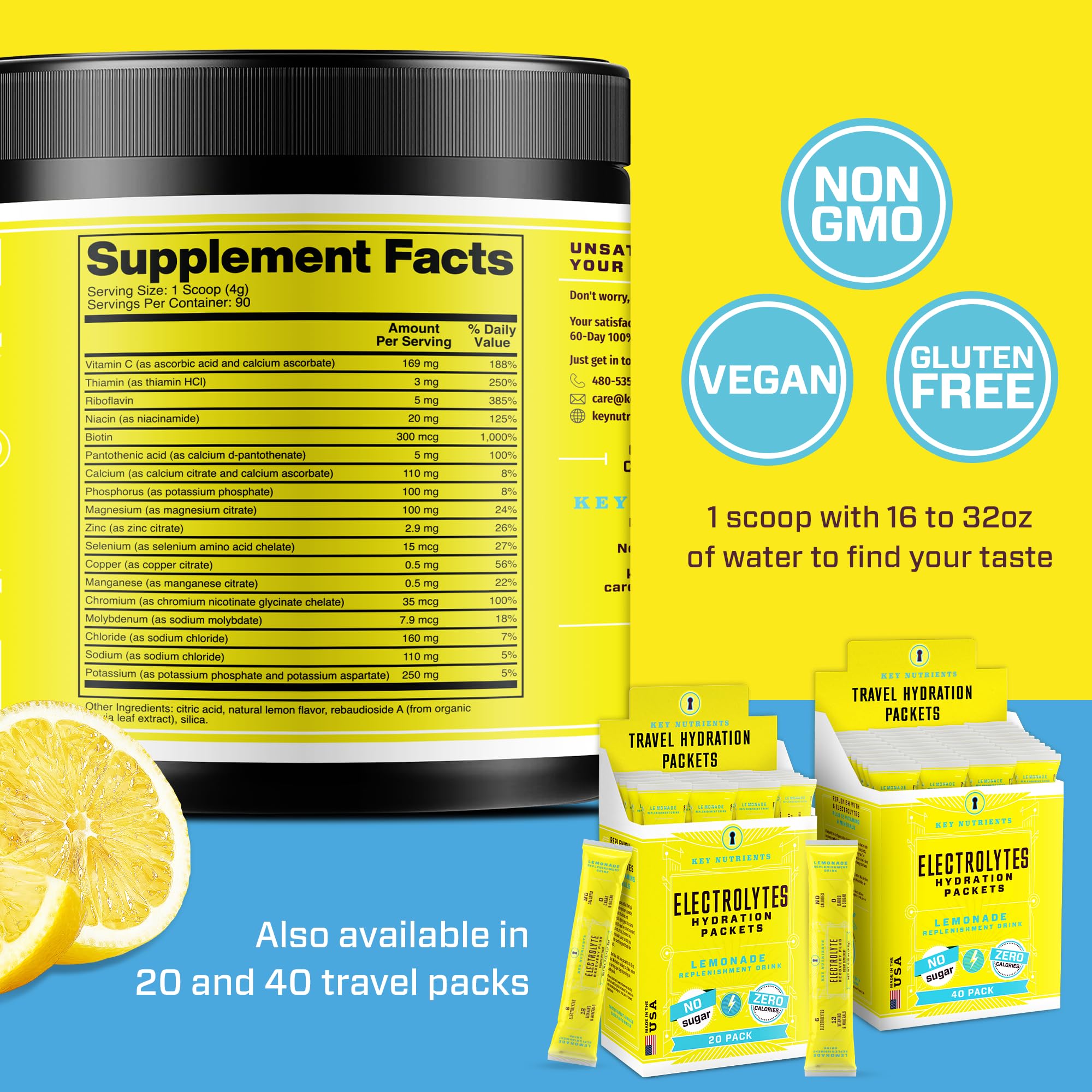 KEY NUTRIENTS Electrolytes Powder No Sugar Refreshing Lemonade