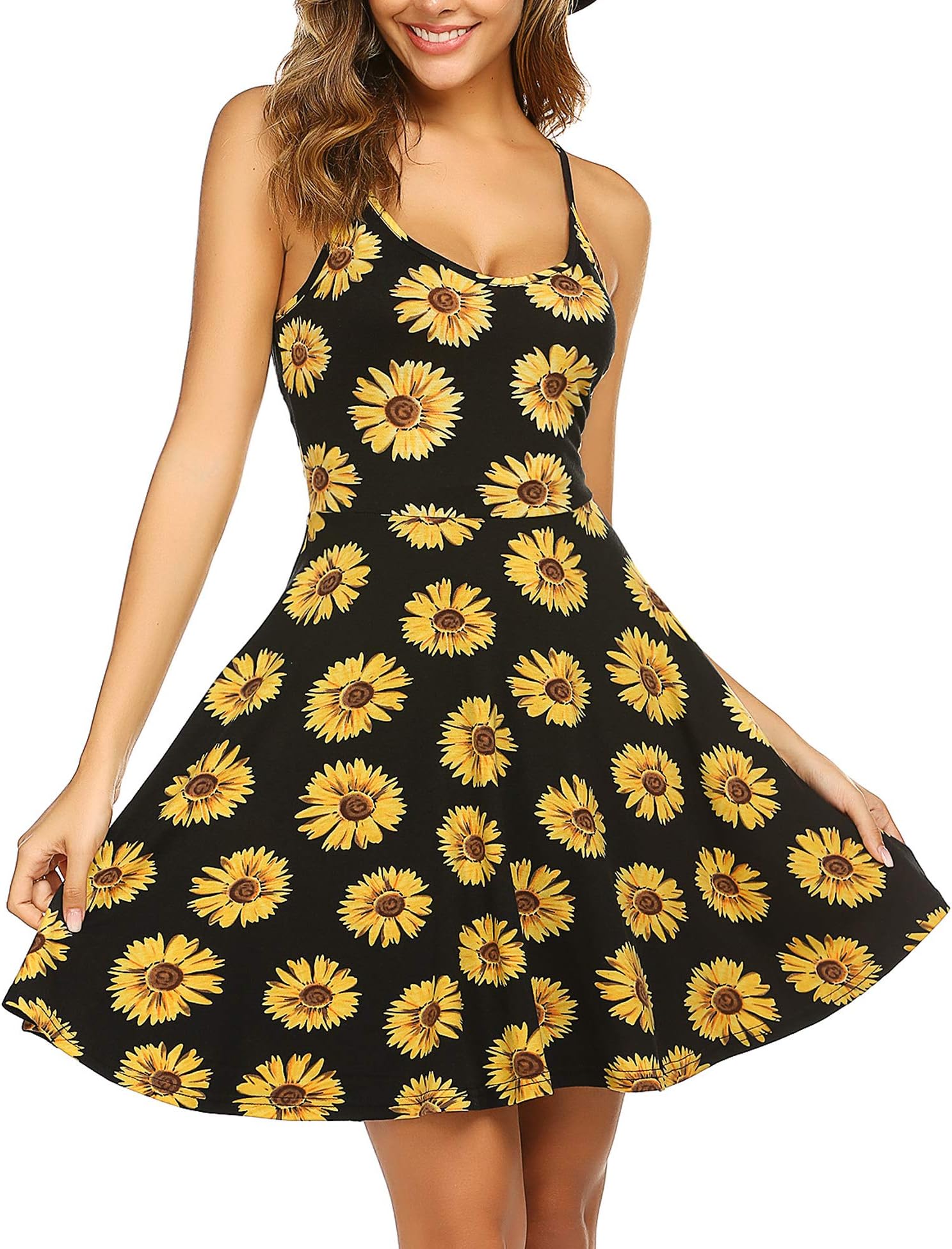 ACEVOG Women's 2025 Summer Dress Adjustable Spaghetti Strap Boho Floral Fit & Flare Beach Sundress