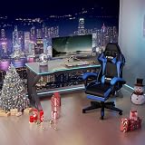 bigzzia Ergonomic Gaming Chair with Lumbar Pillow Headrest Blue view 9