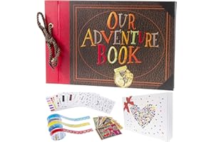Pulaisen Our Adventure Book Scrapbook Pixar Up Handmade DIY Family Scrapbooking Album with Embossed Letter Cover Retro Photo Albums (Our Adventure Book, 11.8"Lx7.6"W)