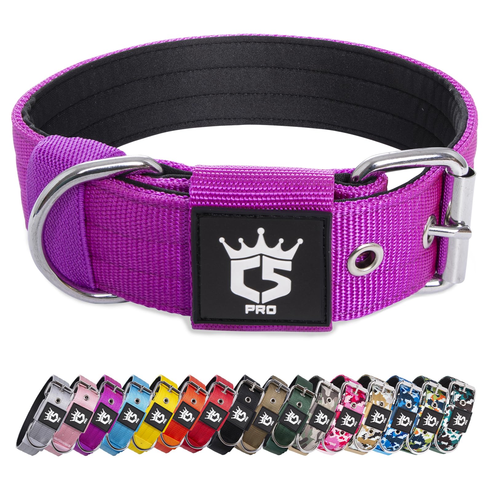 Photo 1 of TSPRO Tactical Dog Collar 1.5 Inch Wide Thick Dog Collars with Heavy Duty Metal Buckle, Durable, Strong, Adjustable for Medium to Large Dogs (Purple M)