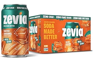 Zevia Zero Sugar Soda, Salted Caramel, 12 oz Cans (6-Pack) – Caffeine Free, Naturally Sweetened, No Calorie Soda - Non-GMO Project Verified, Gluten-Free, Vegan