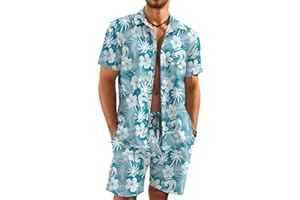 KYKU Mens Hawaiian Shirt and Short Set - Summer Short Sleeve Button Down Beach Shirts Tropical Vacation 2 Piece Outfits