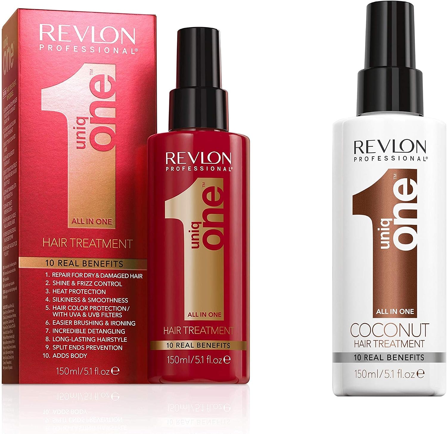 Revlon Professional UniqONE 2-Piece Leave In Conditioner & Hair Treatment Set, Vegan Formula (2 x 150ml) Classic & Coconut, Unisex