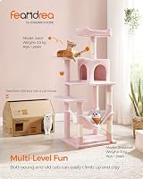 Feandrea Cat Tree Tower 143 cm Pink Multi Level with 2 Perches Cave Hammock view 3