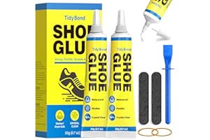 TIDYBOND Shoe Glue, Shoe Repair Adhesive Flexible, Waterproof, Clear, Super Strong Glue for Soles, Sneakers, Boots, Leather, Handbags, Soles, Heels - Works on Leather, Rubber, Vinyl, Canvas - 0.7oz x 2
