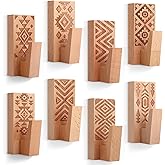 Amyhill 8 Pack Boho Decorative Wood Adhesive Wall Hooks, Boho Wooden Hooks for Hanging Hat, Coat, Jacket - No Damage Wall Mou