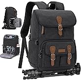 RAINSMORE Camera Bag Backpack for DSLR/SLR Mirrorless 15.6 Inch Laptop Camera Back Pack for Photographers Anti-Theft Photography Bags Case with Tripod Holder & Rain Cover, Black