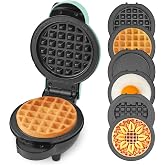Dash MultiMaker&reg; Mini Maker System - Compact Waffle Maker for Family Breakfasts - Removable Griddle Plates &amp; nonstick surface - 6 Plates &amp; Storage Case - Aqua