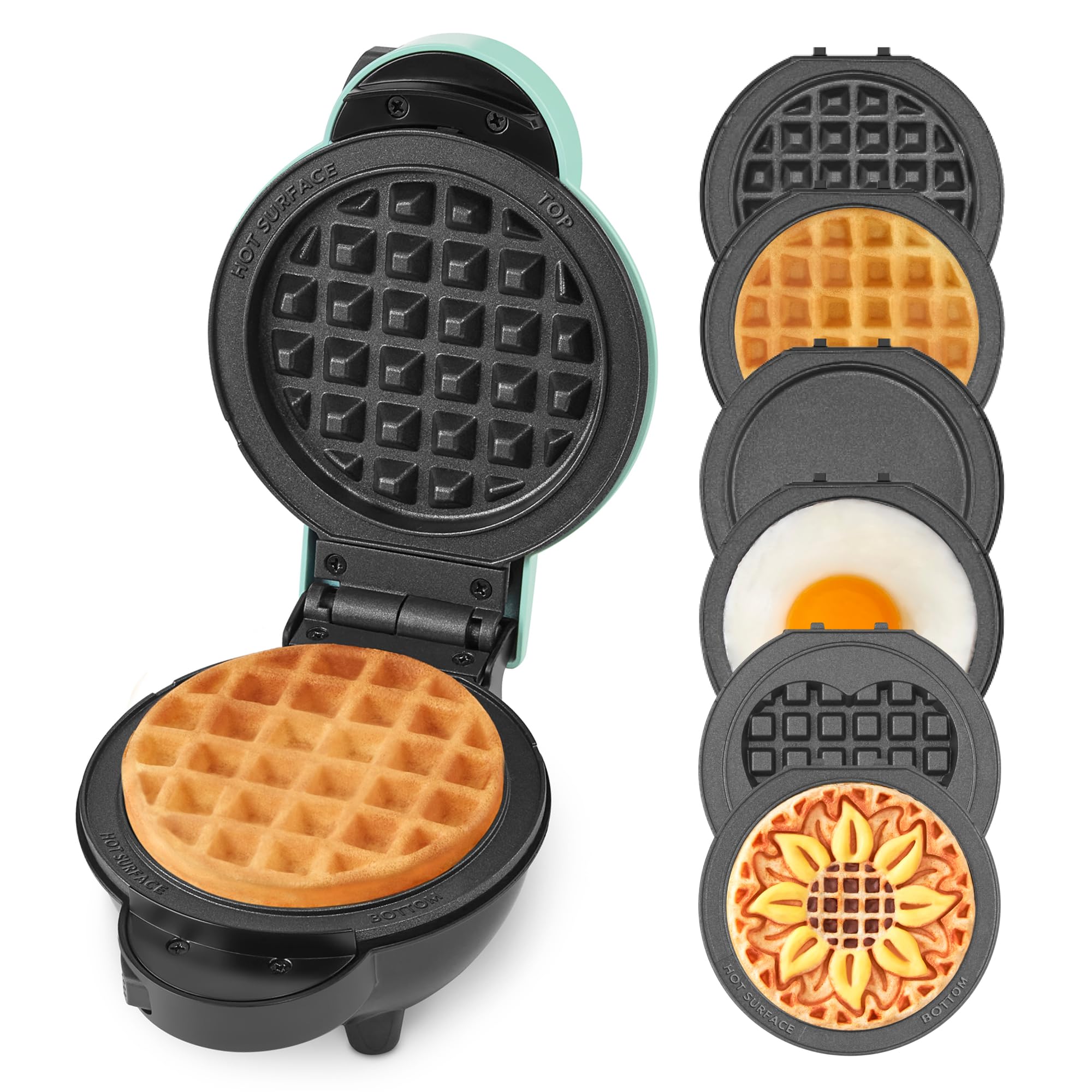 Dash MultiMaker® Mini Maker System - Compact Waffle Maker for Family Breakfasts - Removable Griddle Plates & nonstick surface - 6 Plates & Storage Case - Aqua Image