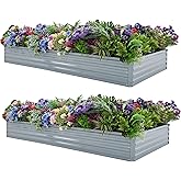 Foxlang 8x4x1ft(2 Pack) Galvanized Raised Garden Bed,Outdoor Planter Box Metal Patio Kit Planting Bed for Vegetables Flowers 
