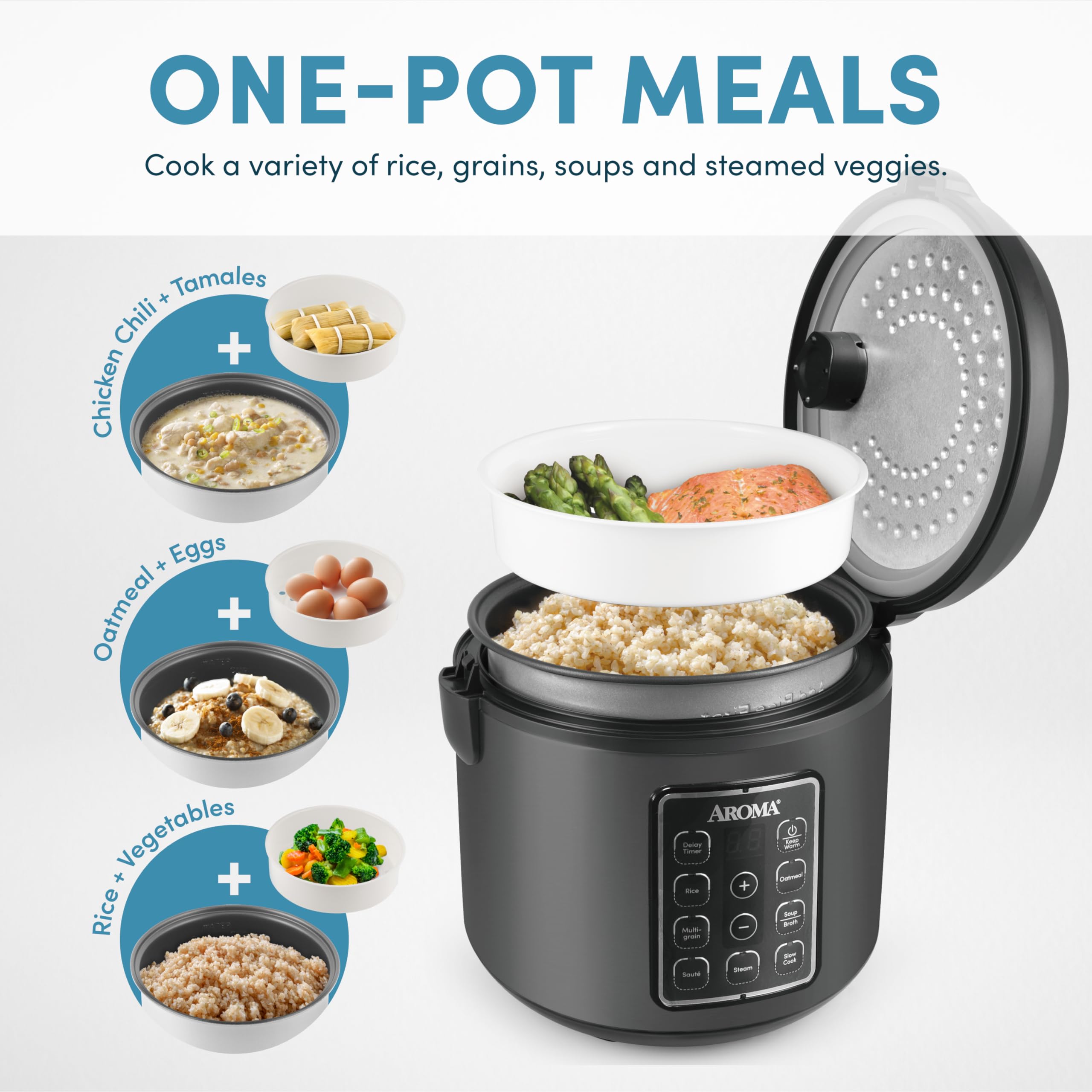 AROMA® 12-Cup (Cooked) Digital Rice & Grain Multicooker (ARC-966BD), Black