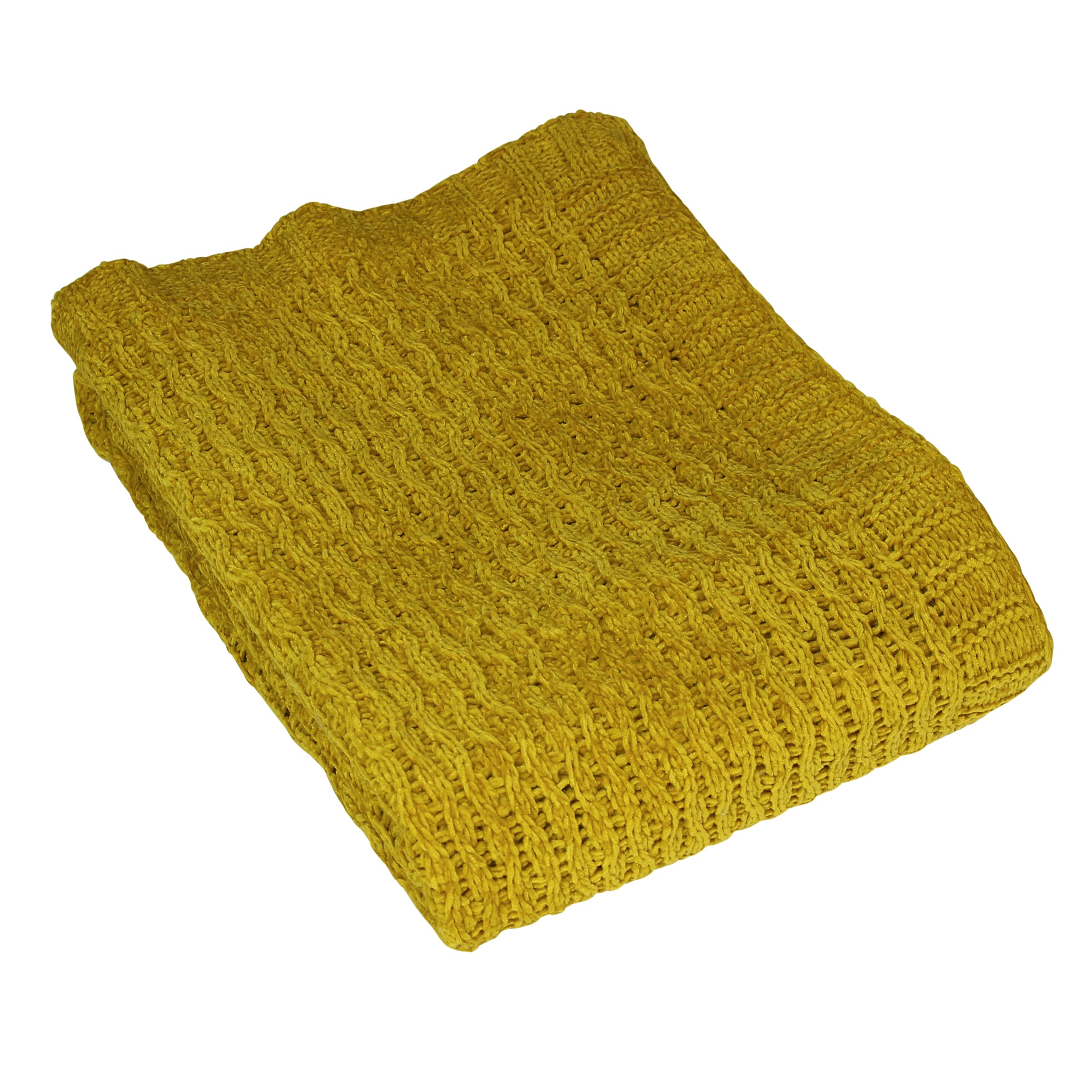 Riva Paoletti Lilya Throw Ochre Yellow Knitted Design Fade and Shrink Resistant Machine Washable 100% Acylic 140 x 180cm (55" x 71" inches), Acrylic,