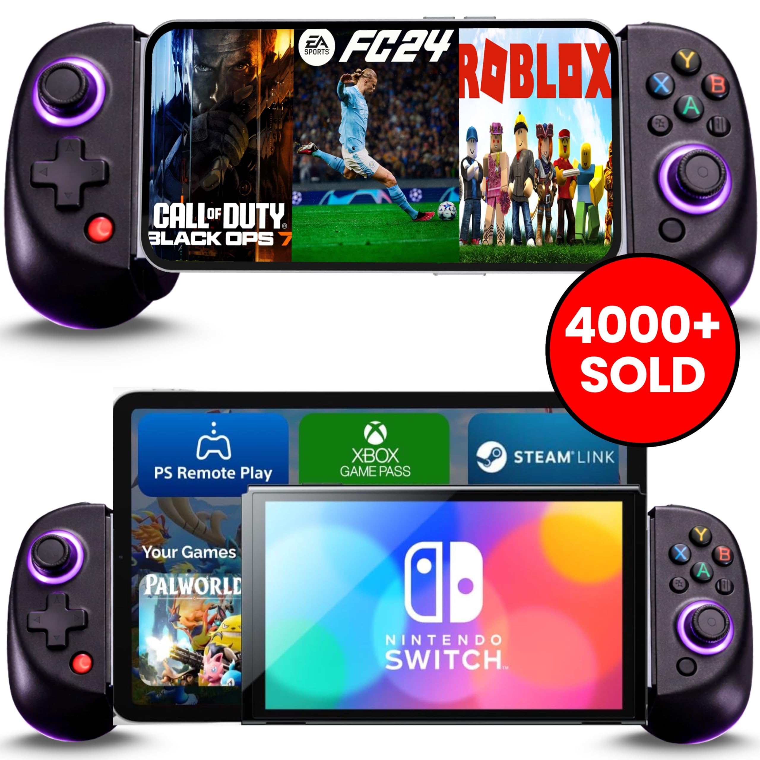 MAJESTECH NEW D8 Mobile Gaming Controller for iPhone/Android/iPad/Tablet, Play Xbox Cloud, Playstation Remote Play, Steam/PC, Switch! RGB Hall Joystick/Trigger Wireless Bluetooth Phone Game Controller