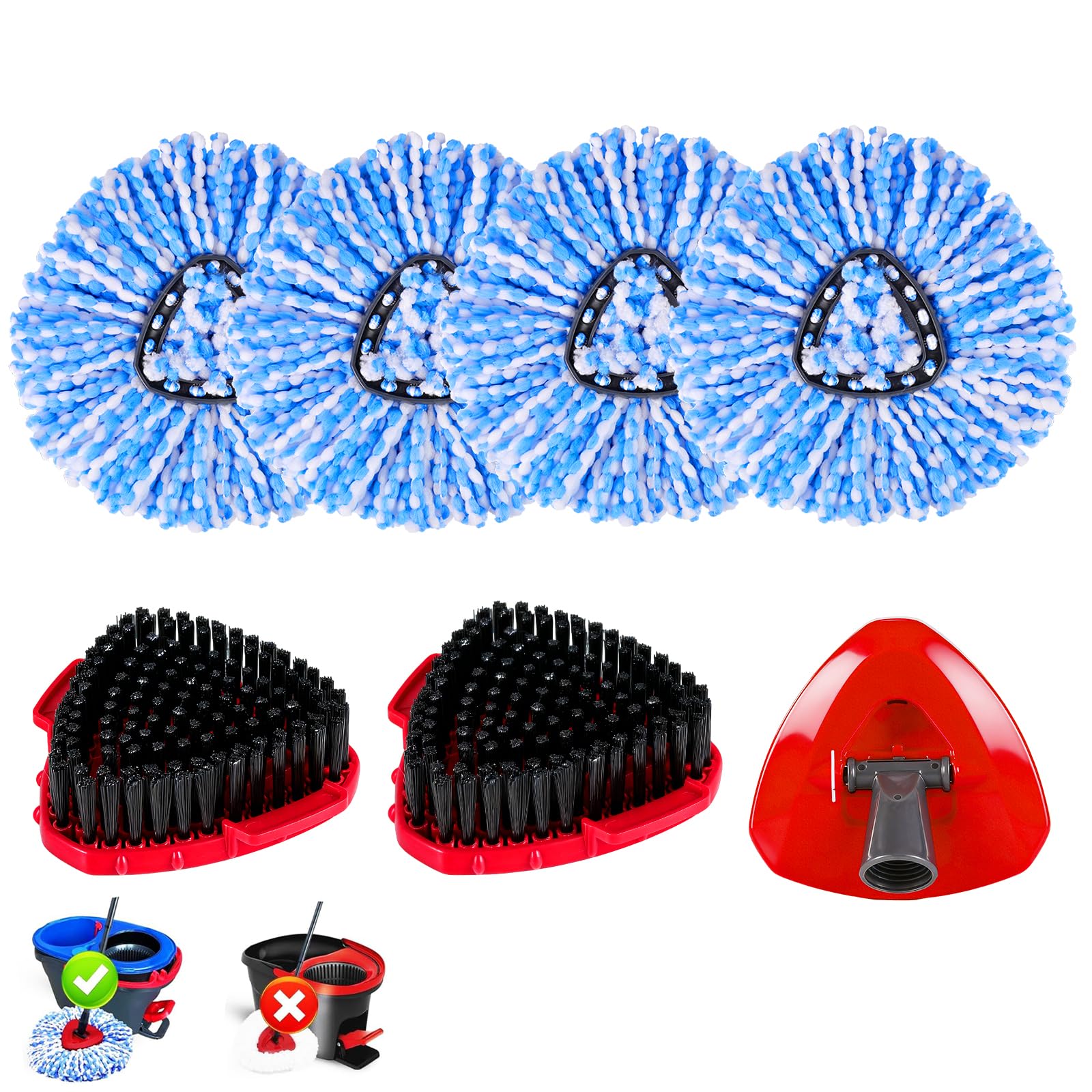 Photo 1 of **MISSING HARD BRUSH ACCESSORY PIECES*** 7 Pack Spin Mop Head for O-Ceda RinseClean 2 Tank System, 4 Triangle Microfiber Mop Replacement Refills, 2 Upgraded Scrub Brush & Base Head Deep Clean Mop Head for Home Office Bathroom