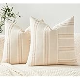 GriNeed Throw Pillow Covers Set of 2 18x18 Inch Striped Pillow Covers, Soft Decorative Cotton Neutral Khaki Textured Case for Couch Sofa Bed Living Room, Home Modern Farmhouse Cute Decor