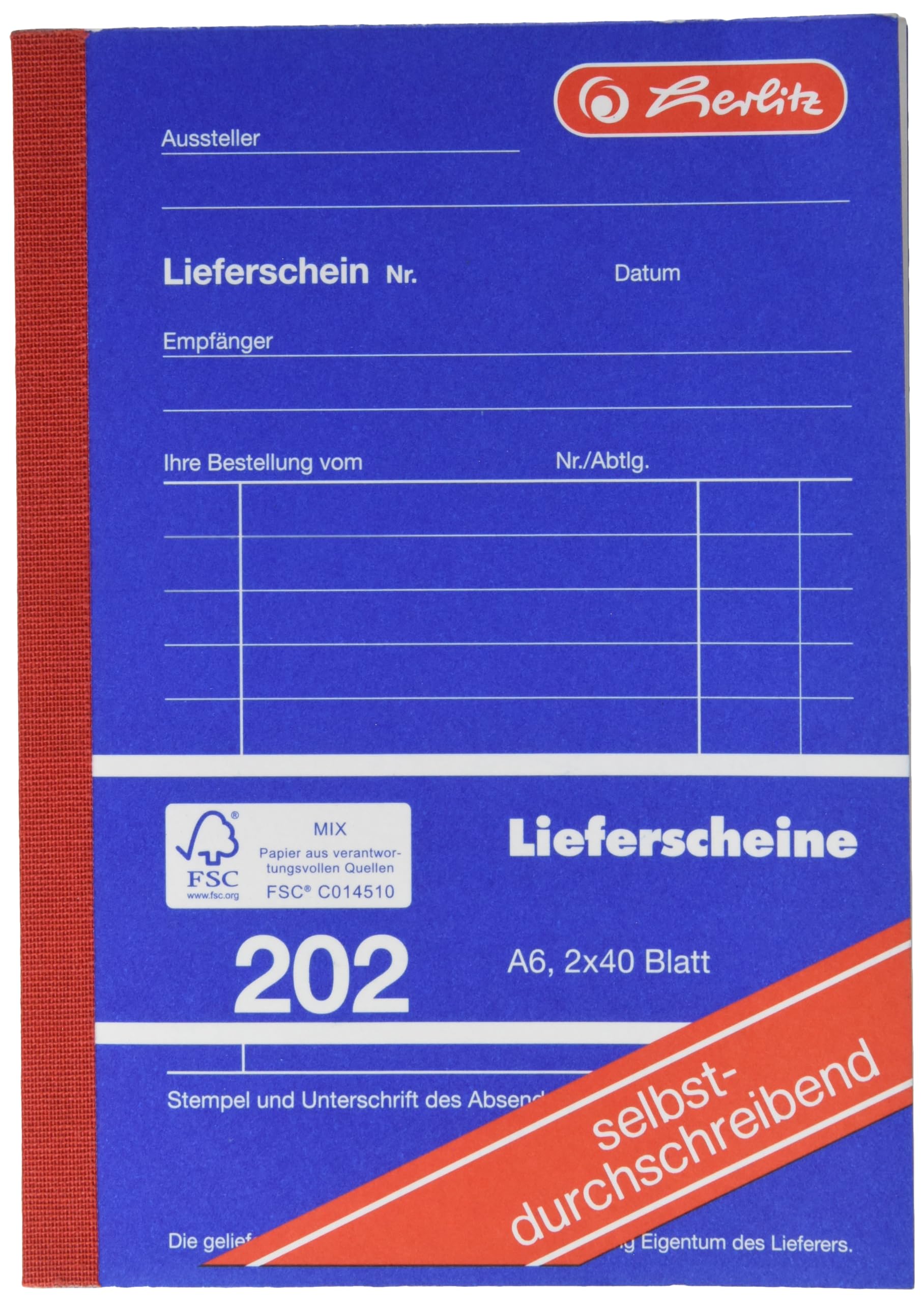 Herlitz Delivery Note Book 202, Self-Copying, A6, 2 x 40 Sheets
