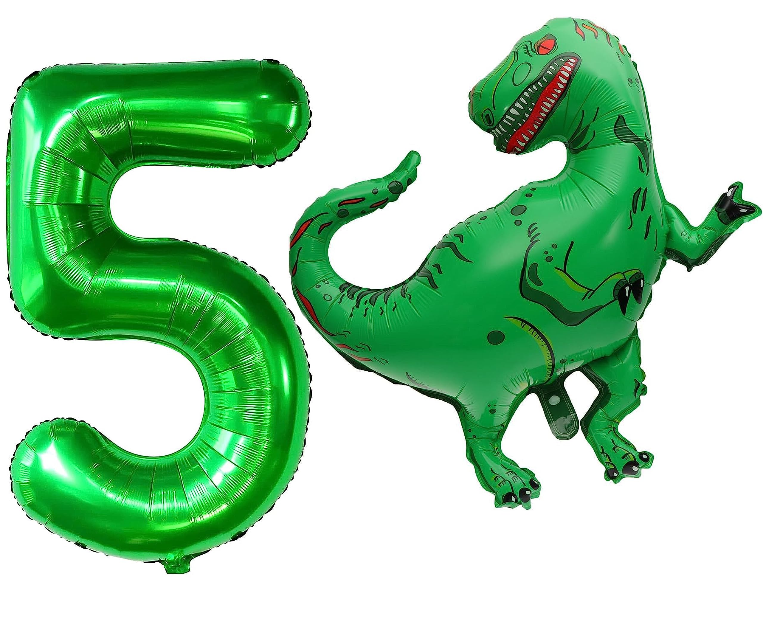 Toyland® Green Dinosaur Foil Balloon Pack - 1 x 40" Shape Balloon & 1 x 40" Number Balloon - Kids Party Decorations