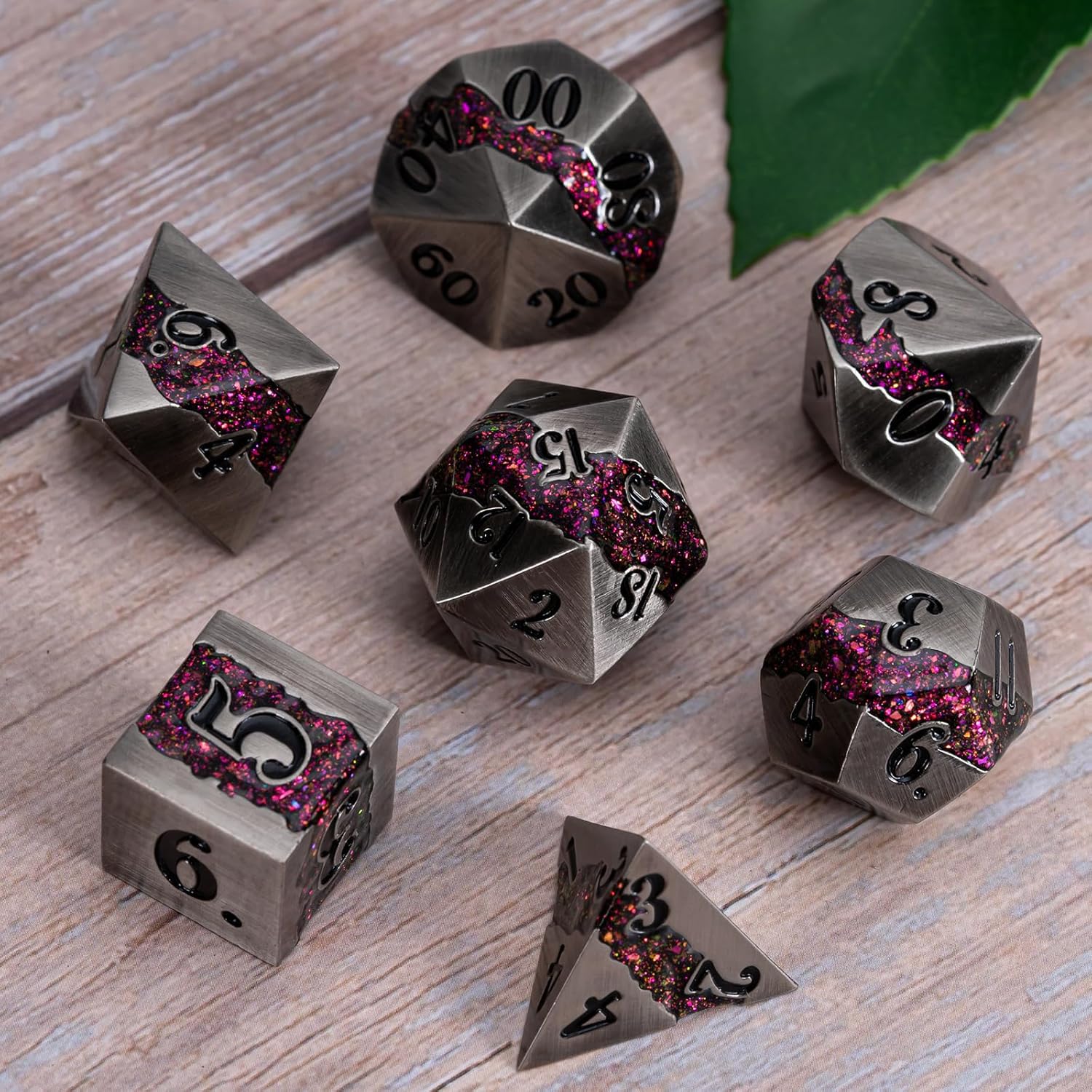 Metal DND Polyhedral Dice,Large Stripe Glitter