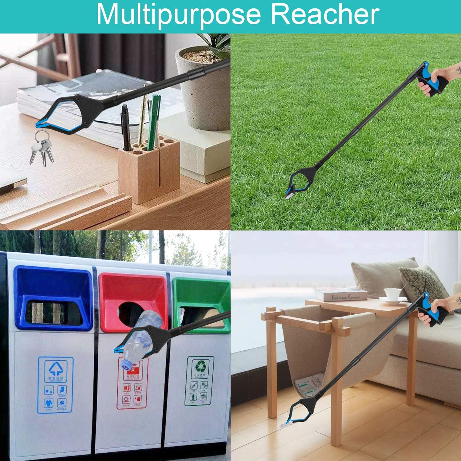 Reacher Grabber Tool, 32" Foldable Grabbers for Elderly, 90° Rotating Head, Lightweight Extra Long Handy Trash Claw Grabber, Reaching Tool for Trash Pick Up, Litter Picker, Arm Extension (Black): Health & Personal Care