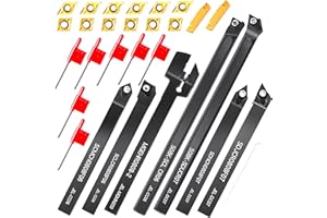 RUPXINSPLEND Lathe Turning Holders Threading Tools Bit-Set 21pcs - Metal Lathe Cutting Tools 7pcs 5/16" Threading Holders Boring Bar Set+14pcs Indexable Carbide Inserts Golden for Lathe Tools