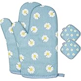 AUAUY Oven Mitts and Pot Holders, 392°F Heat Resistant Cooking Gloves and Hot Pads, Baking Mittens Grilling Gloves BBQ Gloves. Non-Slip Kitchen Mittens Home Essentials for Oven Cooking Baking Grilling