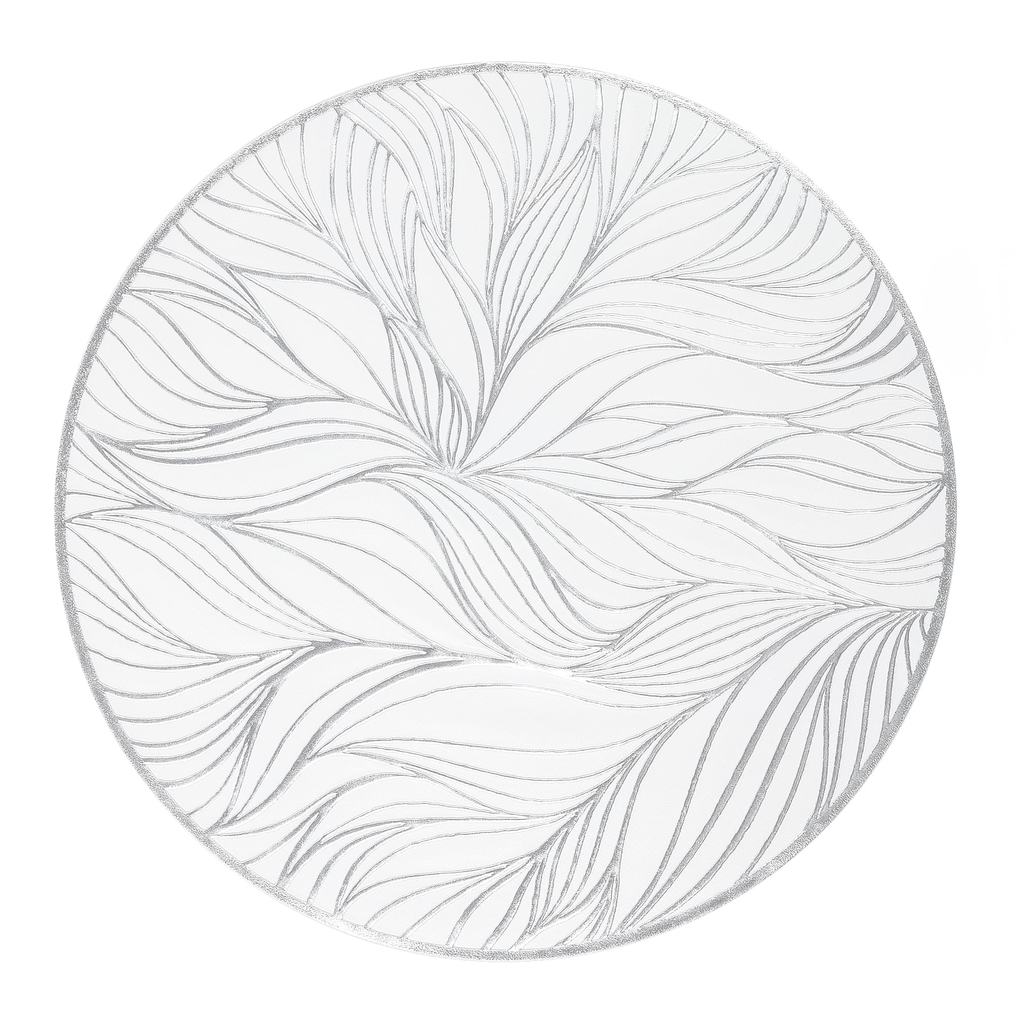 fanquare Silver Table Mats Set of 6 Round Placemats PVC Leaf Placemats Heat Resistant Washable Non-Slip Tablemats for Dining Kitchen Table Wedding Decoration 38cm