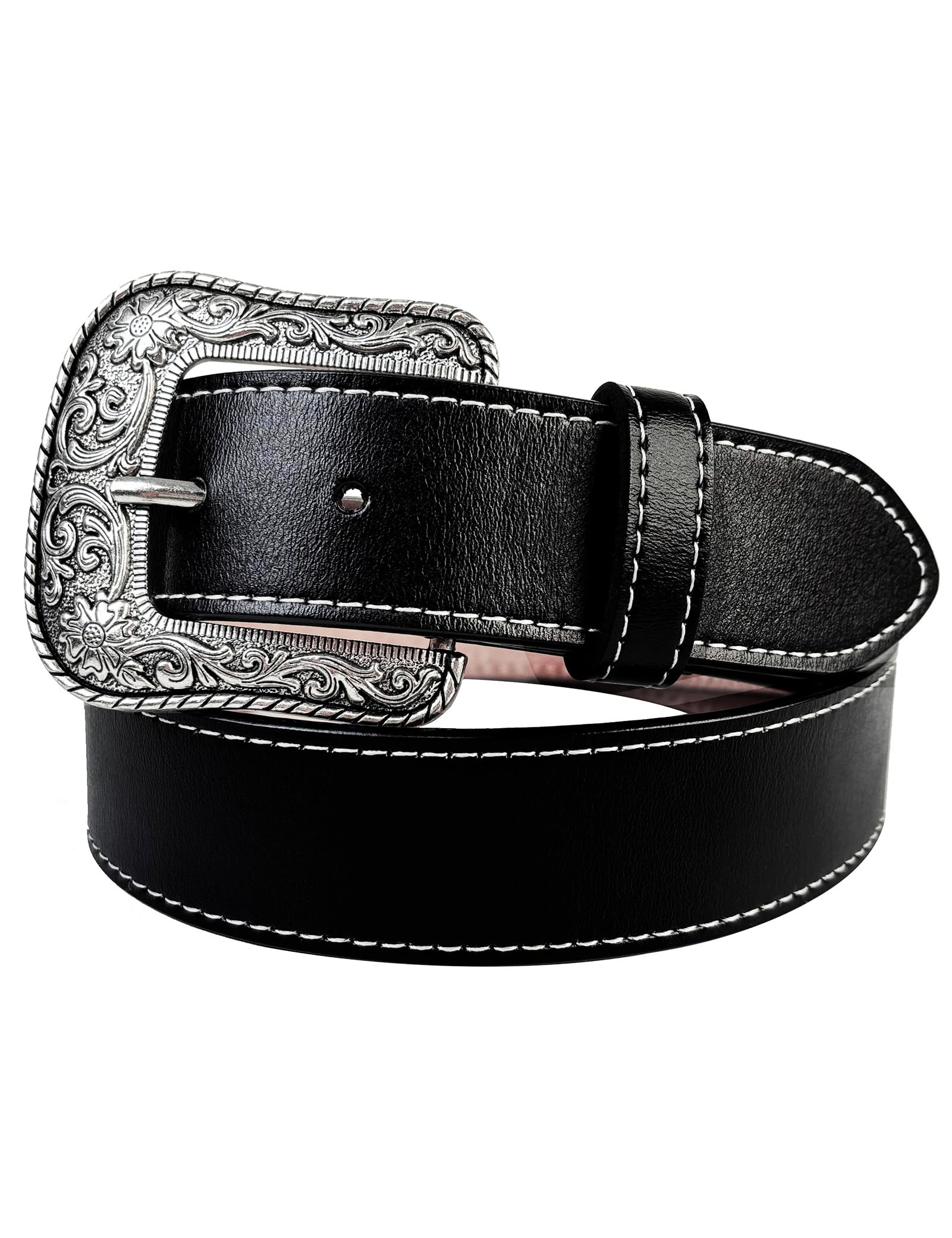 Black Leather Western Belt with Buckle Cowgirl Cowboy Belt  display picture 3