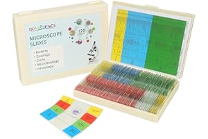 120 Microscope Slides with Specimens Set, Lab-Grade Prepared Microscope Slides for Kids Adults, Animal/Plant/Microbe/Tissue/C