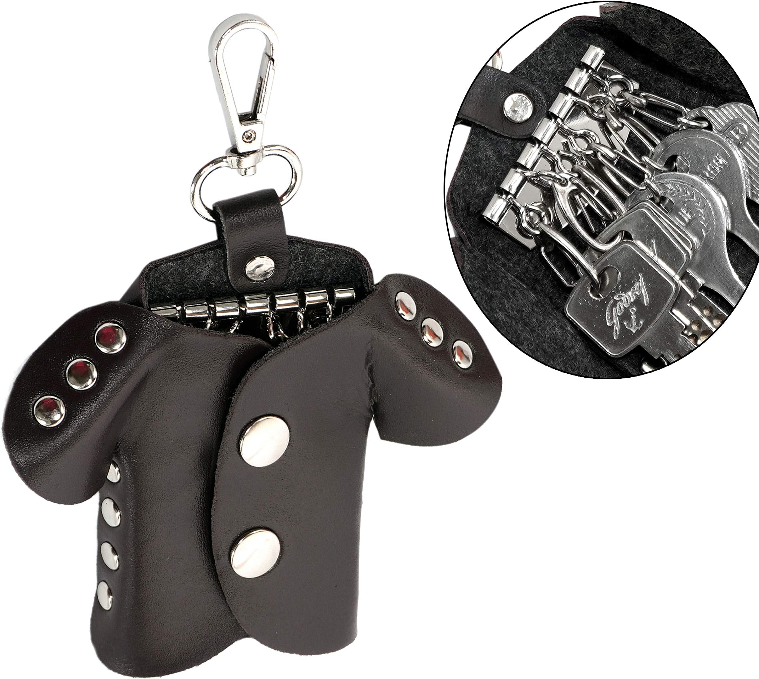 SNDIA PU Leather Key Holder Case Keychains Pouch Car Wallet 6 Key Holder with Snap Closure (Pack of 1)