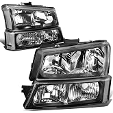 DNA MOTORING Pair Headlight Assembly Compatible with 2003-2006 Chevy Silverado 1500 2500 3500 1500 HD 2500 HD Avalanche 1500 2500, w/o Factory Cladding, Black/Clear, HL-OH-CS03-4P-BK-CL1