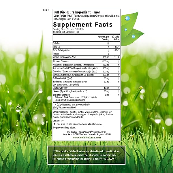 IRWIN NATURALS MILK THISTLE LIVER DETOX – 60 LIQUID SOFT-GELS, SUPPORTS LIVER HEALTH WITH DANDELION, ARTICHOKE, TURMERIC & GREEN BEET ROOT – 30 TOTAL SERVINGS