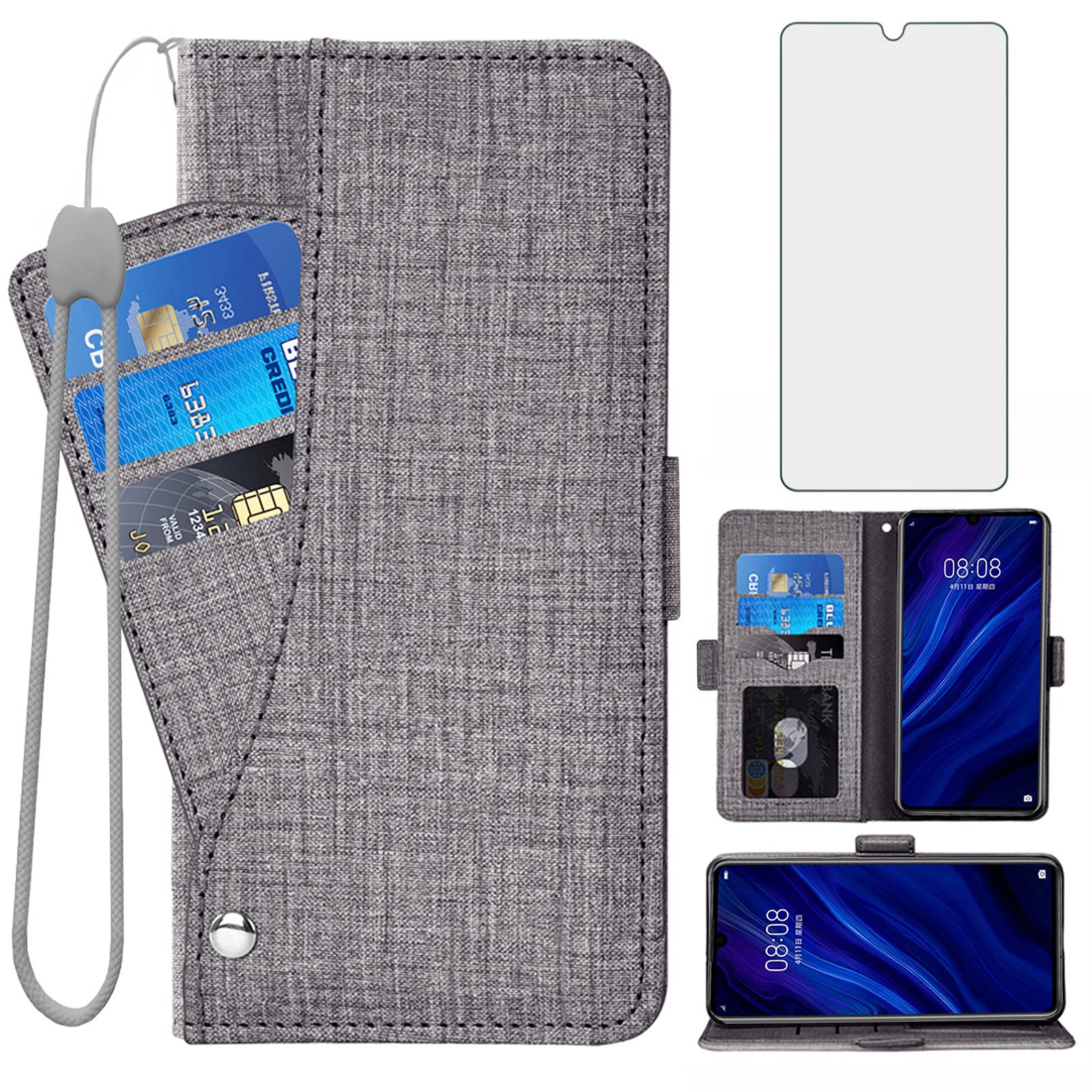 Asuwish Compatible with Huawei P30 Wallet Case Tempered Glass Screen Protector and Leather Magnetic Flip Cover Card Holder Stand Cell Accessories Phone Cases for Hawaii P 30 ELE-L29 Women Men Black