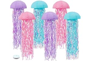 ZILUE Mermaid Birthday Decorations, Jellyfish Paper Lanterns Pink Lavender Blue Hanging Lantern for Mermaid Baby Shower Theme Under The Sea Ocean Birthday Party Decorations Pack of 6