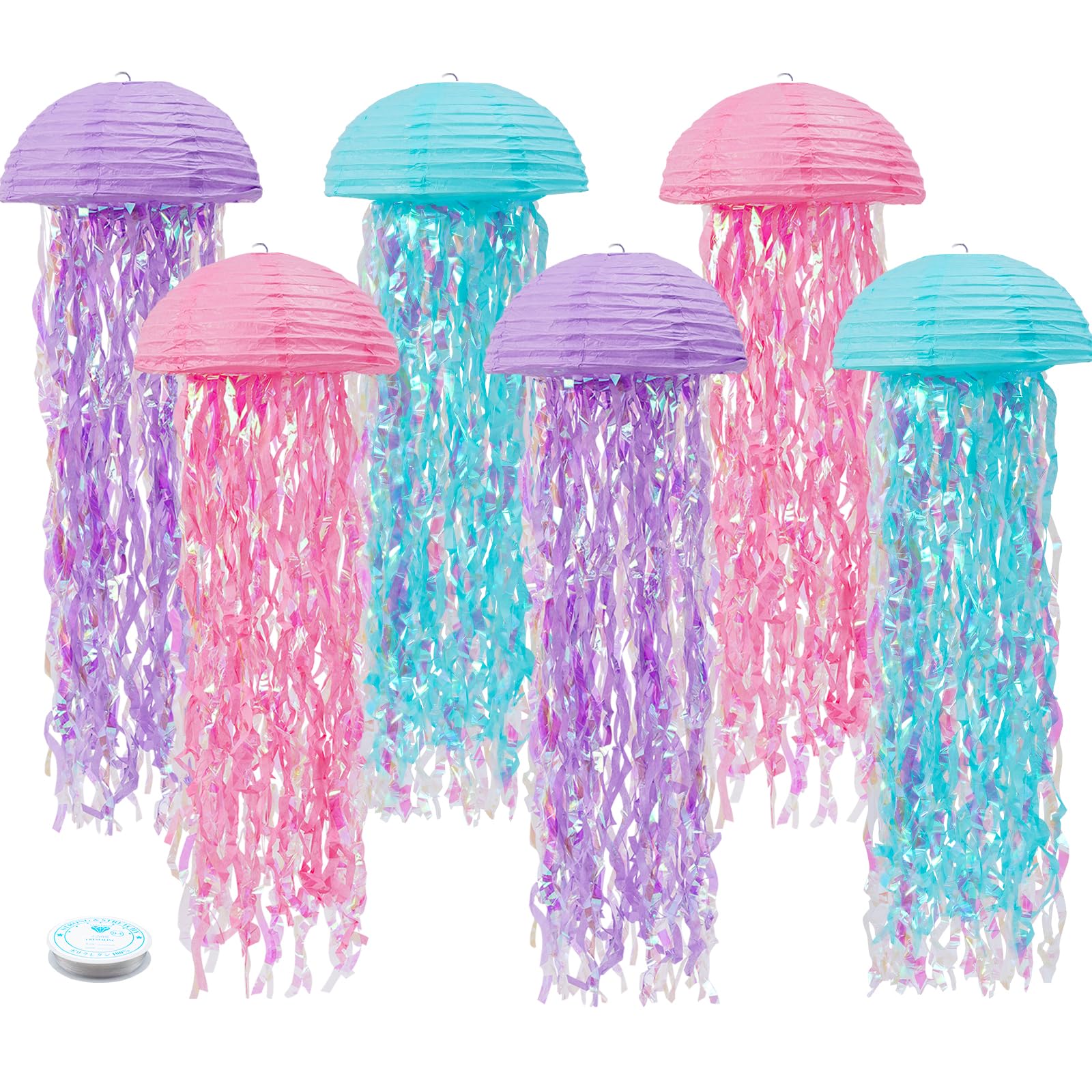 Photo 1 of Mermaid Birthday Decorations, Jellyfish Paper Lanterns Pink Lavender Blue Hanging Lantern for Mermaid Baby Shower Theme Under The Sea Ocean Birthday Party Decorations Pack of 6
