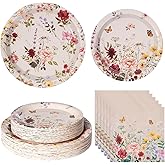 YIDAKO 200pcs Floral Paper Plates Napkins Set,50set Disposable Wildflower Plate and Napkin for Spring Party,Bridal Shower,Wedding,Baby Shower,Birthday,Easter and Mothers Day Decorations