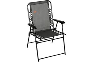 Outsunny Outdoor Folding Chair, Bungee Sling Foldable Patio Dining Chair with Armrests, Folding Lawn Chair for Camping, Garde
