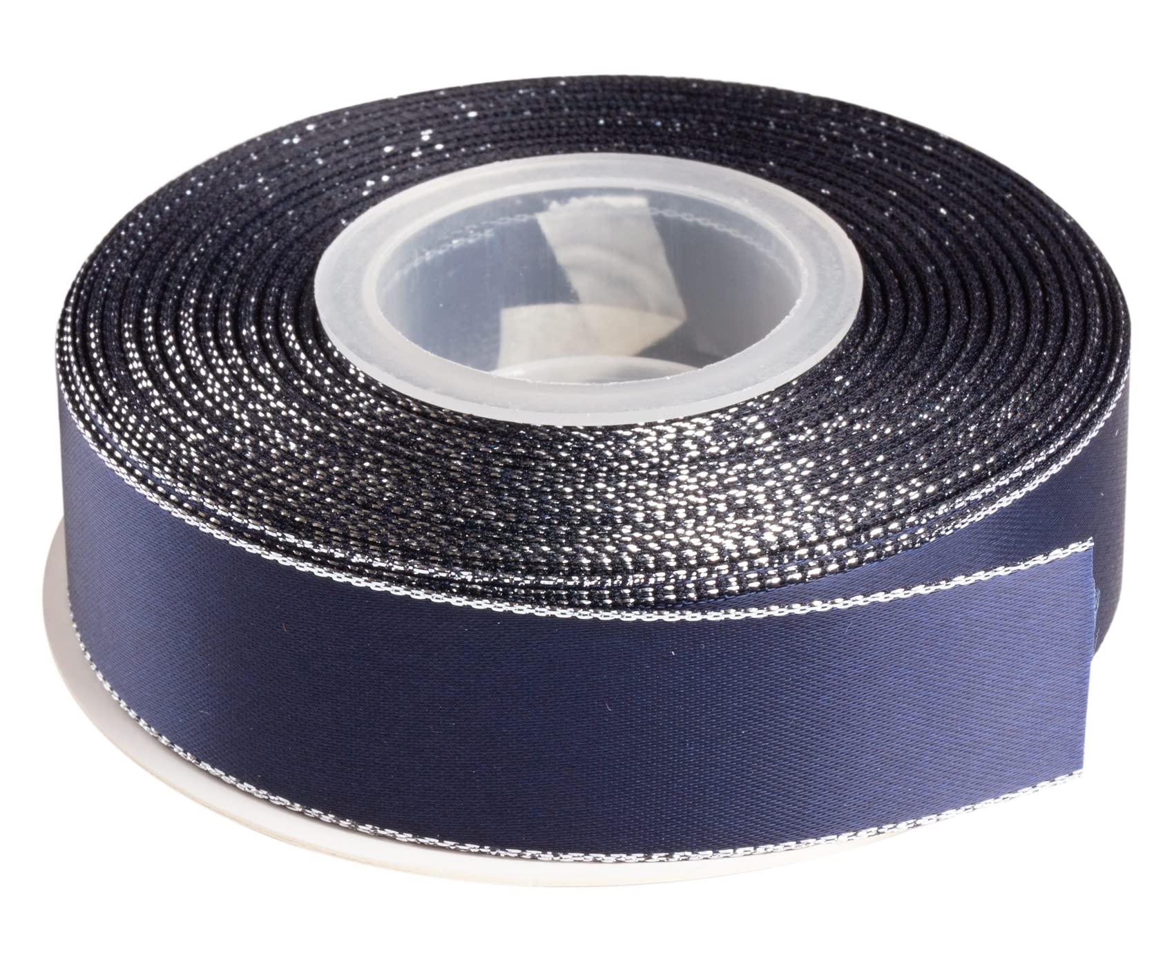 Ribbonitlux 25mm Double Face Satin Ribbon with Silver Edge 22 Meters (370-Navy), Perfect for Gift Wrapping, Party Decor, Wedding and Craft