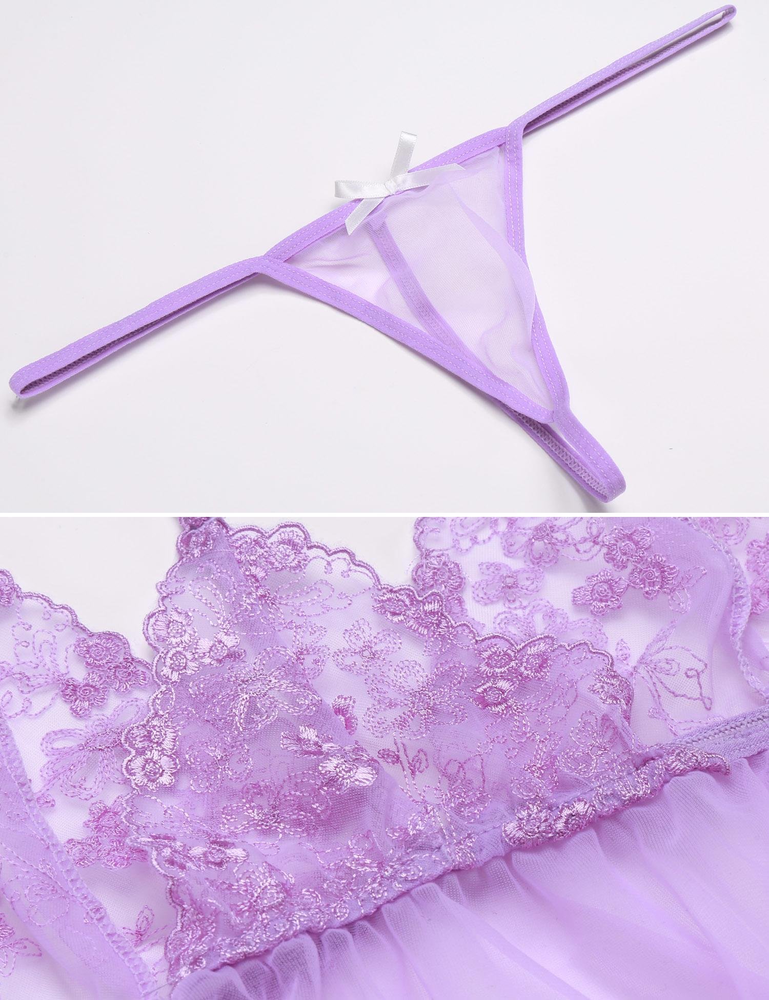 ADOMER Lencería Picardías de Encaje y Tanga a Juego para Mujer(Púrpura L)