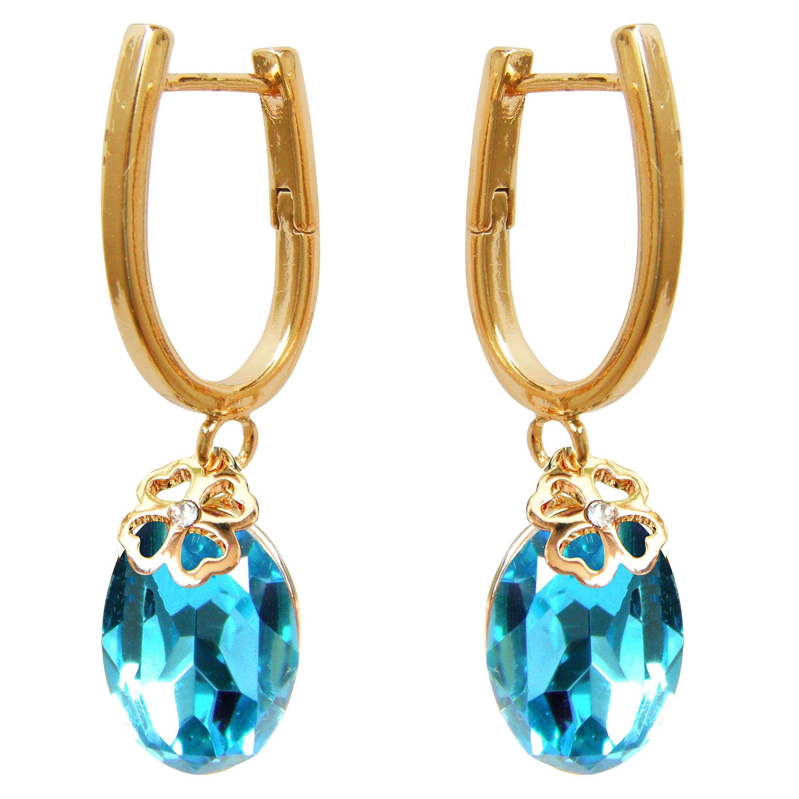 Navachi 18k Gold Plated Metal Flower Crystal Oval Lake Blue Zircon Az2222e Hoop Earrings