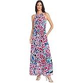 Maggy London Womens Floral Printed Halter Maxi with Waist Tie